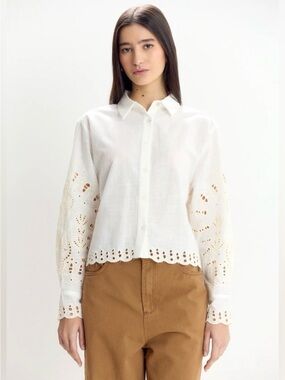 Christian Lacroix White Linen Blend Cut-Out Eyelet Blouse